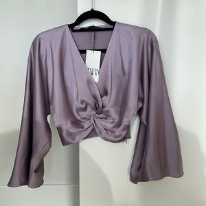 Knotted Satin Crop Top